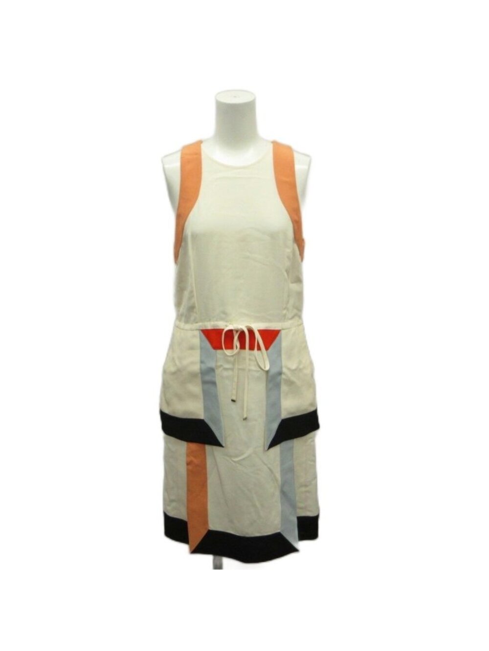 Fendi Sleeveless Dress Knee-Length Multicolor Peplum Ribbon Off White Light 38